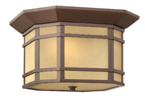 Foto para 60w Outdoor Cherry Creek MED Amber Linen Oil Rubbed Bronze Flush Mount