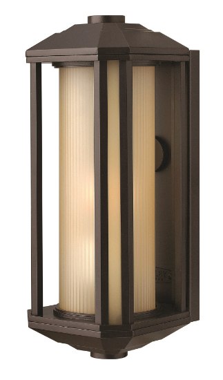 Foto para 100w Outdoor Castelle MED Ribbed Etched Amber Cylinder Bronze Small Wall Mount