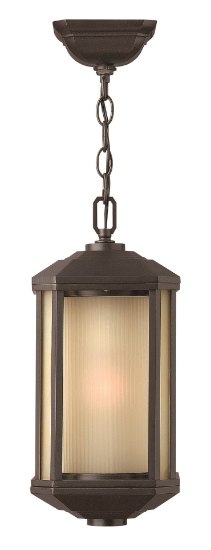 Foto para 100w Outdoor Castelle MED Ribbed Etched Amber Cylinder Bronze Hanging