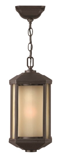 Foto para 26w Outdoor Castelle GU24 Ribbed Etched Amber Cylinder Bronze Hanging