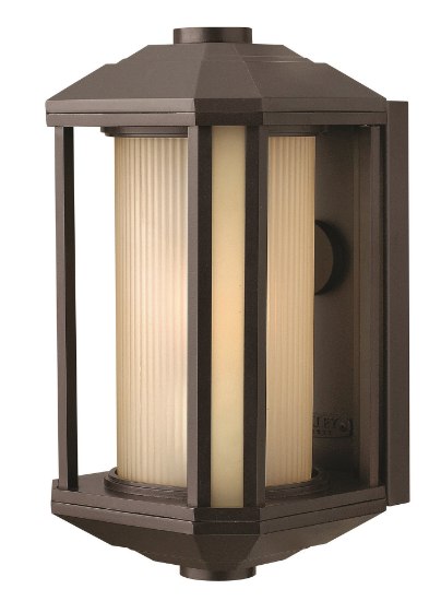 Foto para 100w Outdoor Castelle MED Ribbed Etched Amber Cylinder Bronze Medium Wall Mount