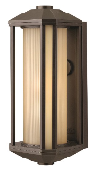 Foto para 100w Outdoor Castelle MED Ribbed Etched Amber Cylinder Bronze Large Wall Mount