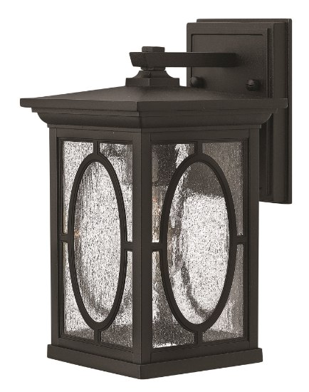 Foto para 75w Outdoor Randolph MED Clear Seedy and Etched Seedy Glass Panels (Option) Black Small Wall Mount