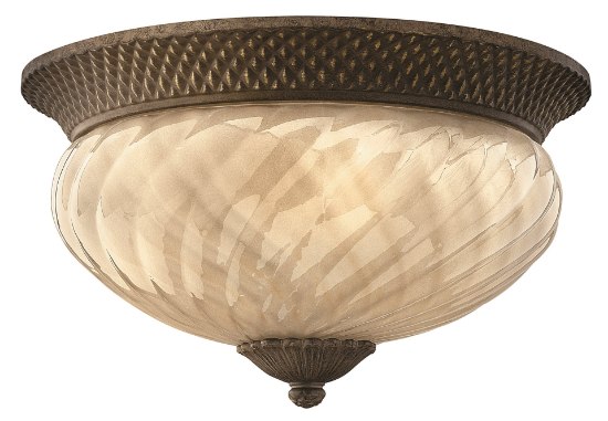 Foto para 60w Outdoor Plantation MED Inside Etched Amber Optic Pearl Bronze Flush Mount