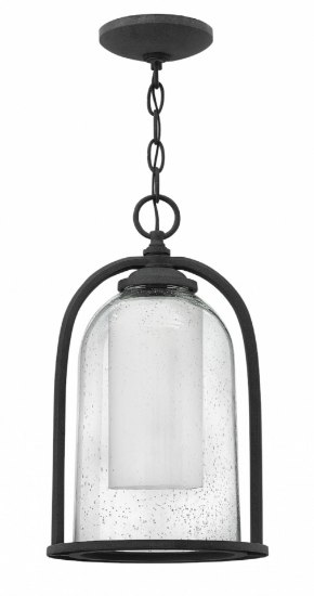 Foto para 100w Outdoor Quincy MED Clear Seedy and White Aged Zinc Hanging