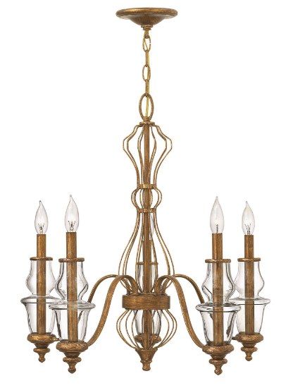 Foto para 60w Chandelier Celine CAND Clear Antique Gold Leaf Single Tier