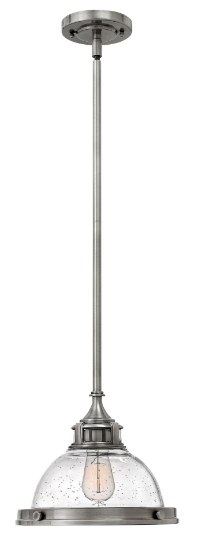 Foto para 100w Mini-Pendant Amelia MED Clear Seedy Polished Antique Nickel Stem Hung Pendant