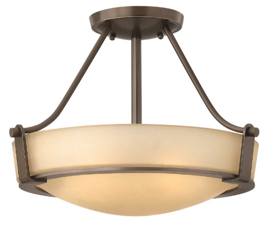 Foto para 100w Foyer Hathaway MED Etched Amber Olde Bronze Semi-flush Mount