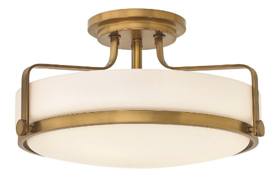 Foto para 100w Foyer Harper MED Etched Opal Heritage Brass Semi Flush Mount