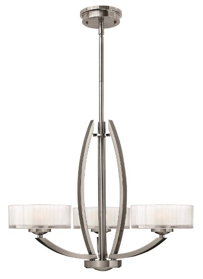 Foto para 60w Chandelier Meridian G-9 Thick Faceted Clear Inside Etched Brushed Nickel Three Light