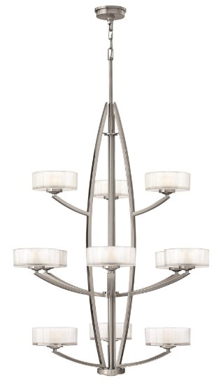 Foto para 60w Foyer Meridian G-9 Thick Faceted Clear Inside Etched Brushed Nickel Three Tier Foyer