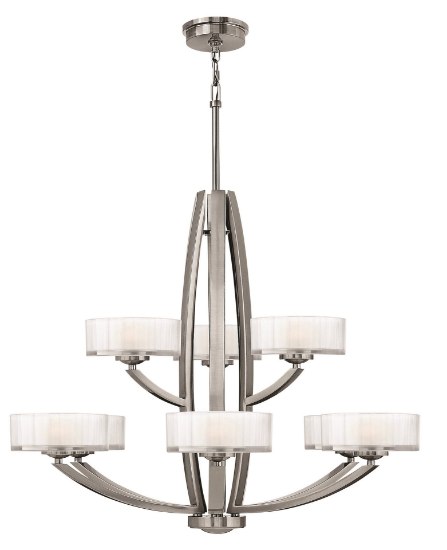 Foto para 60w Chandelier Meridian G-9 Thick Faceted Clear Inside Etched Brushed Nickel Two Tier Foyer