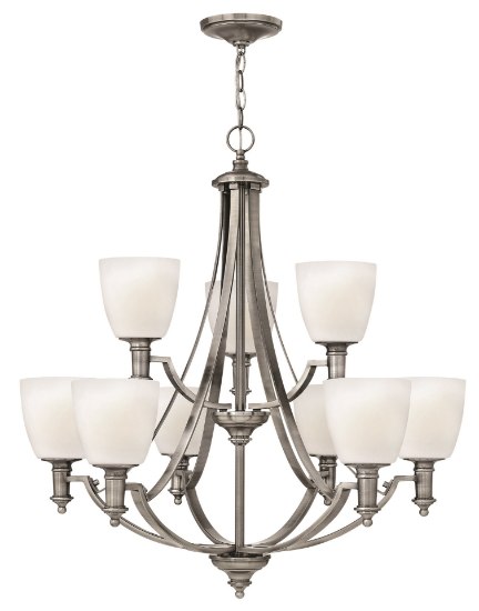 Foto para 100w Chandelier Truman MED Etched Opal Antique Nickel Two Tier Foyer