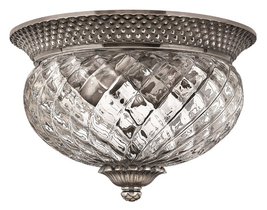 Foto para 60w Bath Plantation MED Clear Optic Polished Antique Nickel Flush Mount