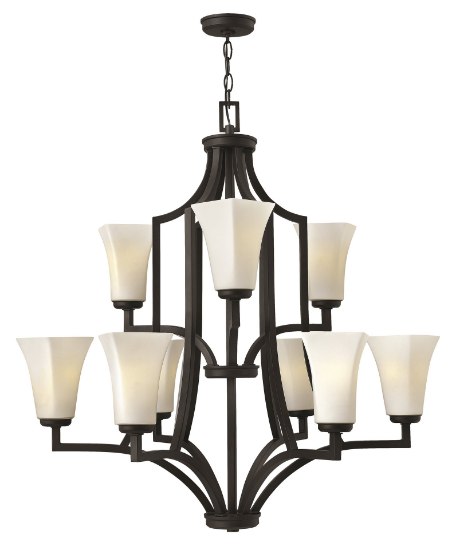 Foto para 100w Chandelier Spencer MED Etched Opal Textured Black Two Tier Foyer