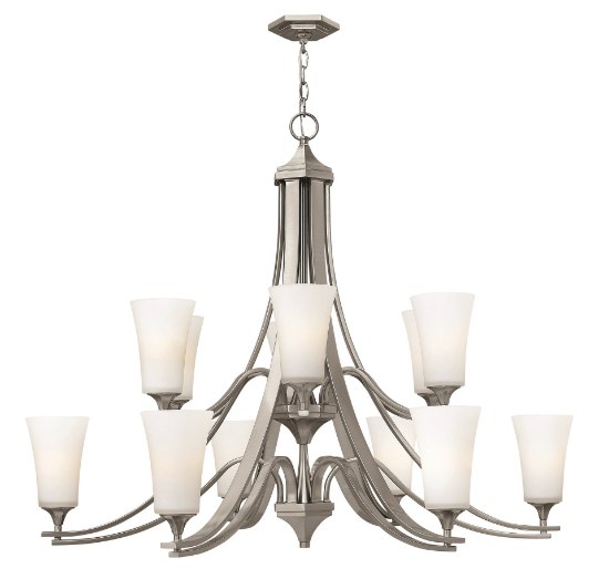 Foto para 60w Chandelier Brantley MED Etched Opal Brushed Nickel Two Tier Foyer