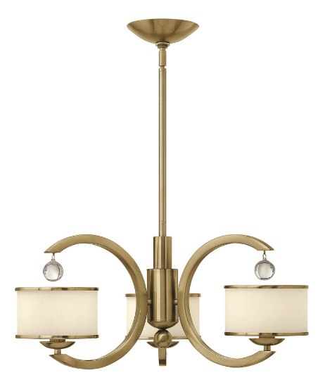 Foto para 60w Chandelier Monaco CAND Etched Opal Metal Trimmed Glass Shade Brushed Caramel Three Light