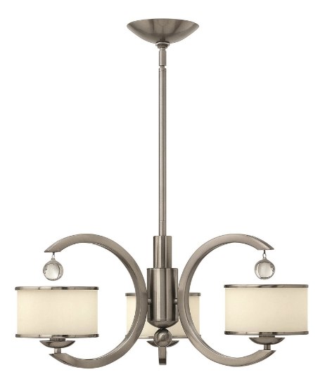 Foto para 60w Chandelier Monaco CAND Etched Opal Metal Trimmed Glass Shade Brushed Nickel Three Light