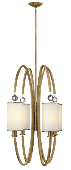 Foto para 100w Foyer Monaco MED Etched Opal Metal Trimmed Glass Shade Brushed Caramel Stem Hung Foyer