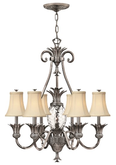 Foto para 60w Chandelier Plantation CAND Clear Optic Polished Antique Nickel Single Tier Foyer