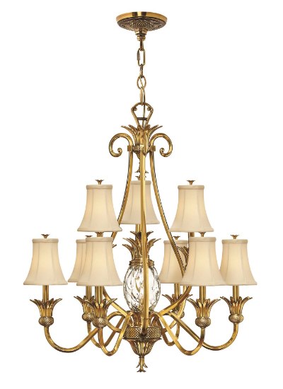 Foto para 60w Chandelier Plantation CAND Clear Optic Burnished Brass Two Tier Foyer