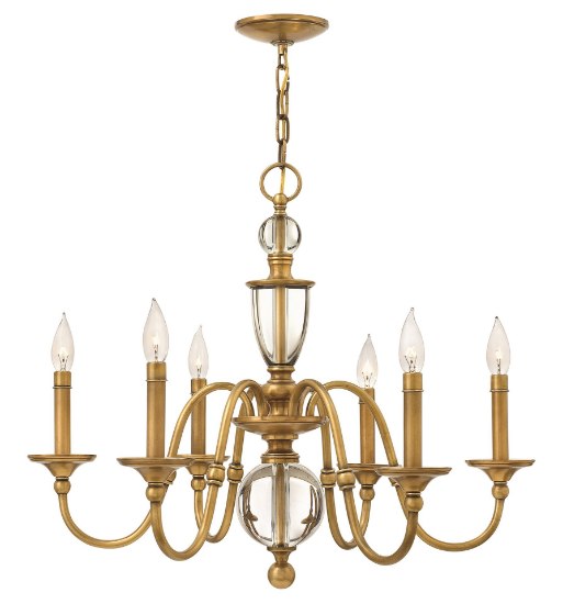 Foto para 60w Chandelier Eleanor CAND Heritage Brass Single Tier