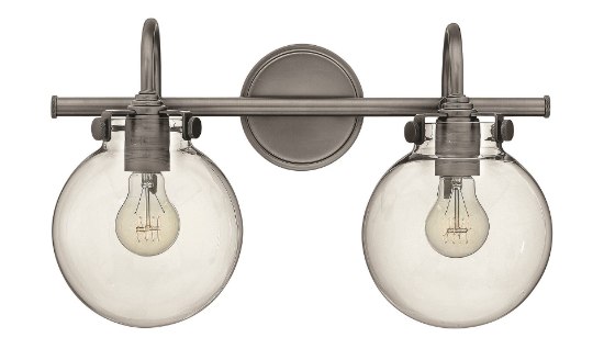 Foto para 100w Bath Congress MED Clear Glass Antique Nickel Bath Two Light