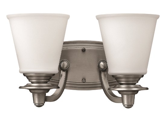 Foto para 100w Bath Plymouth MED Etched Opal Polished Antique Nickel Bath Two Light