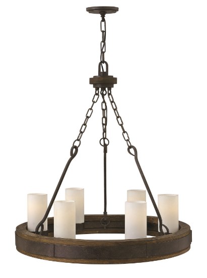 Foto para 100w Chandelier Cabot MED Etched Opal Rustic Iron* Single Tier Foyer