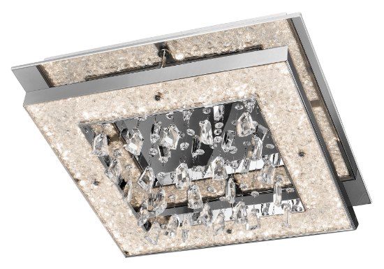 Foto para 1433lm Crushed Ice Clear Glass With Crystals Gems + Hanging Crystal Accents Chrome Integrated LED cool white LED 1 (light) square flush mount