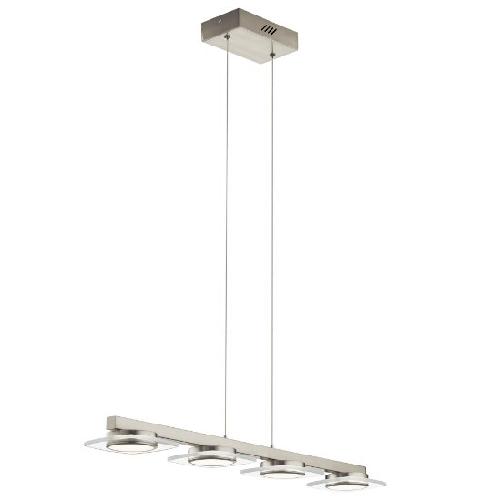 Foto para 8w 1523lm Azenda White Acrylic With Clear Glass Trim Brushed Nickel Integrated LED 4 Light Linear Pendant