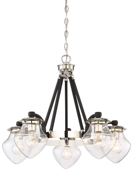 Foto para 100w SW 5 Light Chandelier Polished Nickel W/Black Highli Clear