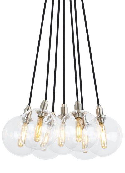 Foto para 2w Gambit 22k Transparent Glass Globe Aged Brass E12 T6 90cri Gambit 7-Lite Chandelier 7-L CL AB -LED922