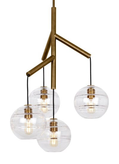 Foto para 3.5w Sedona 22k Transparent Glass Aged Brass E26 Medium Base T14 90cri Sedona Chandelier Single Port Rnd Cnpy CL AB -LED9