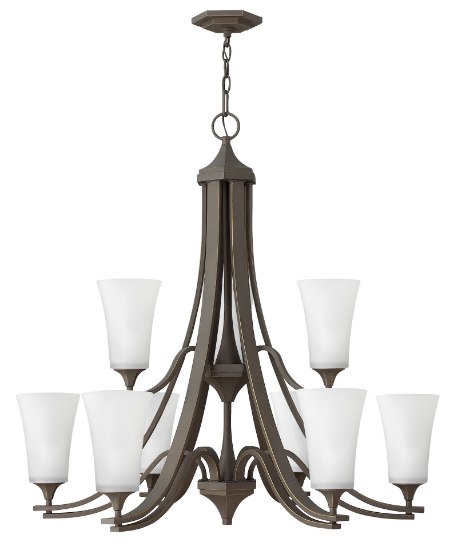 Foto para 75w Chandelier Brantley MED Etched White Oil Rubbed Bronze Two Tier Foyer