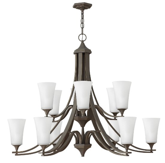 Foto para 60w Chandelier Brantley MED Etched White Oil Rubbed Bronze Two Tier Foyer