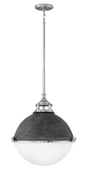 Foto para 100w Chandelier Fletcher MED Etched Opal Aged Zinc Single Tier Pendant