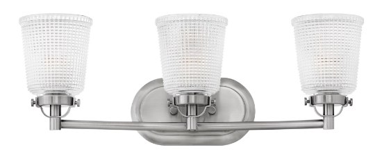 Foto para 100w Bath Bennett MED Clear Holophane Polished Antique Nickel Bath Three Light