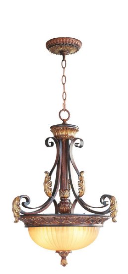 Foto para 180w (3 x 60w) 19" Villa Verona 3 Light Bronze with Aged Gold Leaf Accents Inverted Pendant