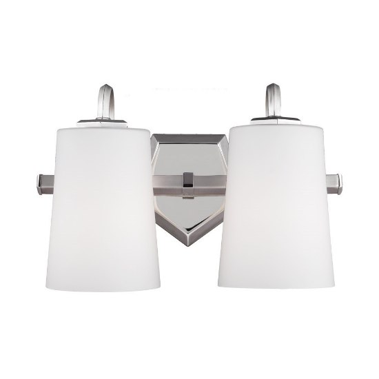 Foto para 150w (2x75w) 9" Pentagram Satin Nickel / Polished Nickel E26 A19 2-Light Vanity Wall Sconce