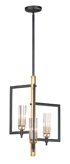 Foto para 13" Flambeau Black/Antique Brass 3-Light Single Pendant